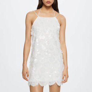 Mango White Sequin Halter Neck Dress, 2 - bachelorette, bridal, wedding